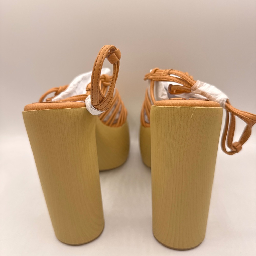 Sam Edelman Gia Platform Sandals Womens 9M Sand Vachetta Leather Wood Block Heel - Picture 6 of 16